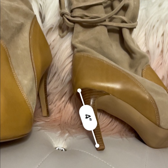 NEW RARE Colin Stuart Tan Suede/Leather Heeled Mid Calf Tie Up Boots - Picture 3 of 12